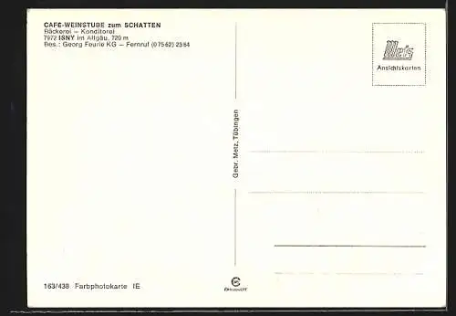 AK Isny im Allgäu, Café-Weinstube Zum Schatten, Innenansicht, Inh. Georg Feurle KG