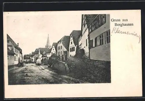 AK Berghausen / Pfinztal, Strassenpartie mit Gasthaus und Martinskirche