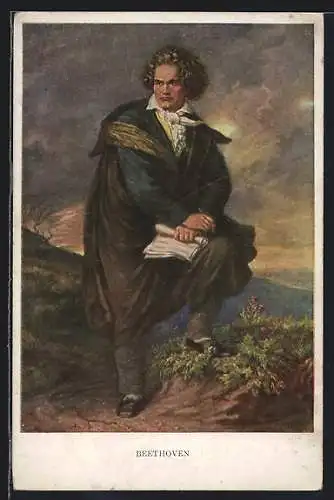 AK Komponist Ludwig van Beethoven mit Papier und Stift in der Hand