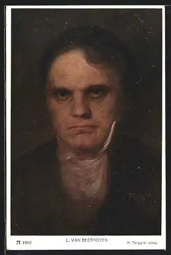 Künstler-AK L. van Beethoven mit wenig Haar und müden Augen