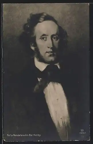 AK Portrait Komponist Felix Mendelssohn-Bartholdy mit Fliege im Anzug