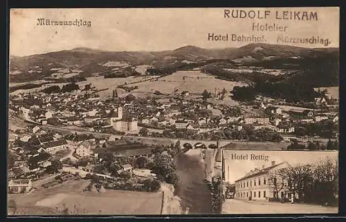 AK Mürzzuschlag, Hotel Rettig, Gesamtansicht aus der Vogelschau