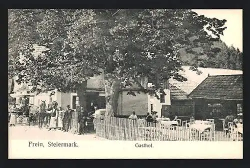 AK Frein, Gasthof mit Gastgarten, Kutsche