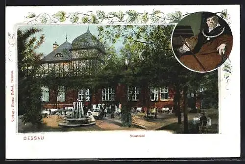 AK Dessau, Gasthof Braustübl, Brunnen