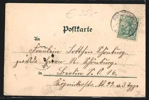 Lithographie Fürstenfelde /N. M., Apotheke, Postamt, Rathaus, Kirche