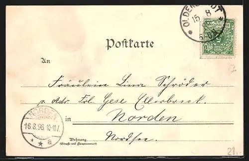 Lithographie Veerssen, Gasthof Hausmeier, Kirche