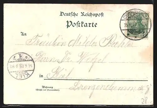 Lithographie Mark-Sahnau, Waldschlösschen mit Garten