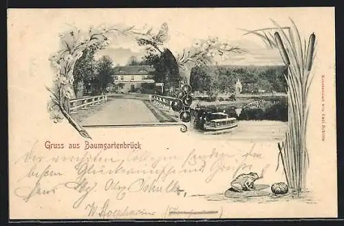 AK Baumgartenbrück, Gasthof Carl Herrmann, Dampfer