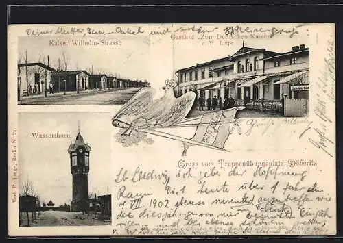 AK Döberitz, Truppenübungsplatz, Gasthof Zum Deutschen Kaiser, Wasserturm, Kaiser Wilhelm-Strasse