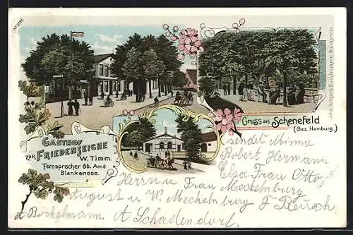 Lithographie Schenefeld /Bez. Hamburg, Gasthof zur Friedenseiche, Garten, Eingang