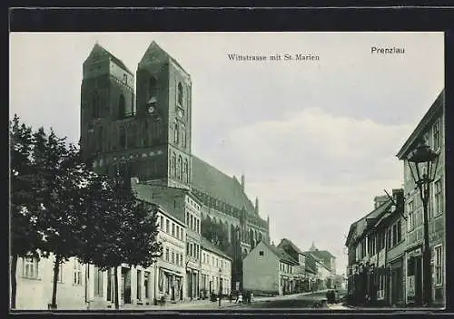 AK Prenzlau, Wittstrasse mit St. Marien