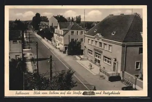 AK Falkensee, Blick vom Balkon auf die Strasse der SA und Postgebäude