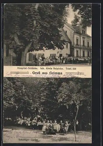 AK Grimma, Gasthaus Hospital-Schänke, Schattiger Garten