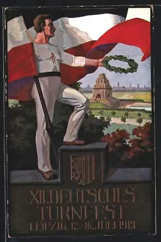 AK Leipzig, 12. Deutsches Turnfest 1913, Turner mit Siegeskranz