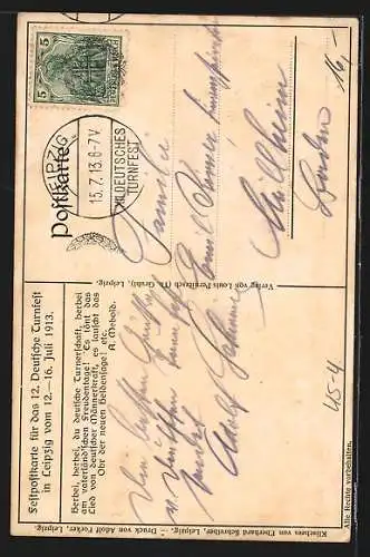 AK Leipzig, 12. Deutsches Turnfest 1913, Turner mit Siegeskranz