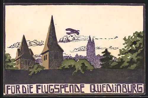 AK Quedlinburg, Flugzeug über den Dächern der Stadt, für die Flugspende