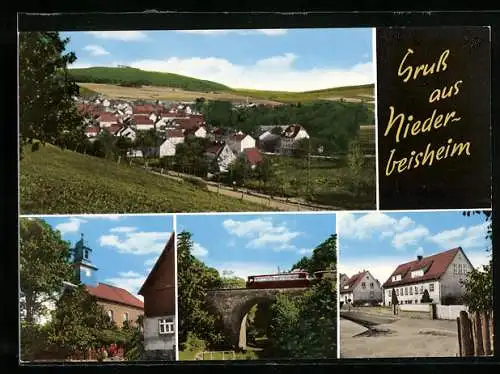 AK Niederbeisheim, Brücke, Kirche, Strassenpartie, Ortsansicht