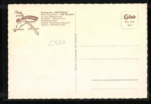 AK Werdohl, Restaurant Forsthaus, Blick a. d. Lennetal auf das Forsthaus