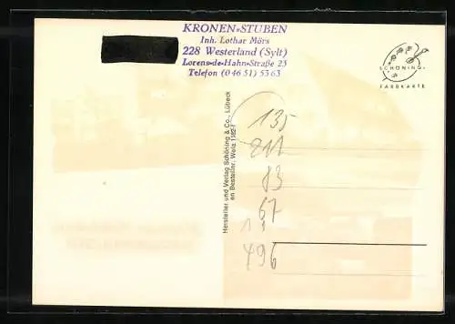 AK Westerland / Sylt, Gaststätte Kronen-Stübchen, Lorens-de-Hahn-Strasse 23