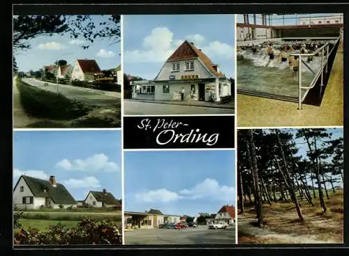 AK Sankt Peter-Ording, Strassenpartie, Edeka-Markt, Schwimmbad und Ortspartie