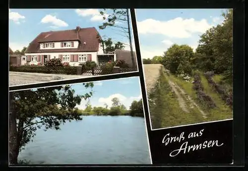 AK Armsen /Kr. Verden, Wohnhaus, Seepartie und Feldrand