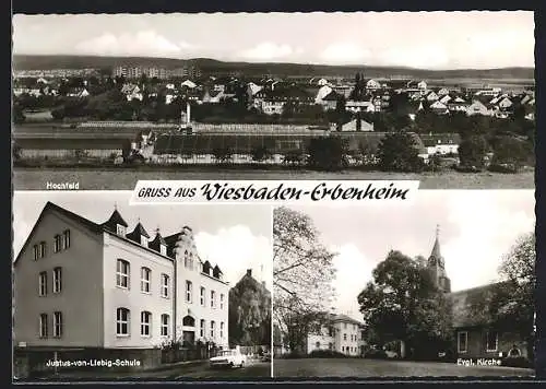 AK Wiesbaden-Erbenheim, Hochfeld, Justus-von-Liebig-Schule und Evangelische Kirche