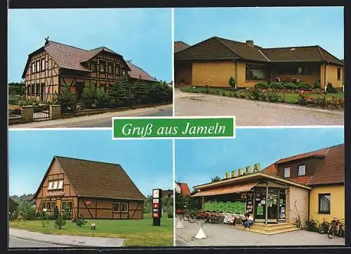 AK Jameln, Edeka-Kaufhaus v. H. Busse, Kreissparkasse, Gebäudeansichten