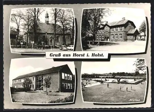 AK Horst i. Holst., Kirche, Schule und Freibad