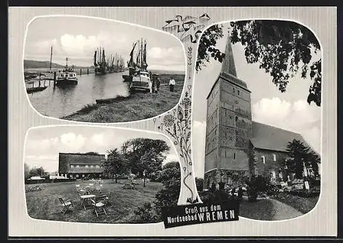 AK Wremen /Nordsee, Kirche und Hafenansicht