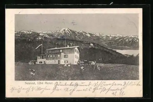 AK Neureuthaus, Berghütte vor Gebirgspanorama