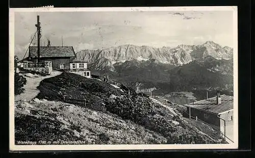 AK Wankhaus, Berghütte mit Blick zur Dreitorspitze
