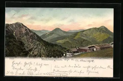AK Hirschberghaus, Ansicht mit dem Bergpanorama