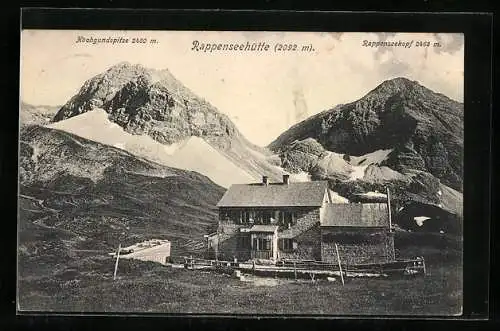AK Rappenseehütte, Berghütte mit Hochgundspitze und Rappenseekopf