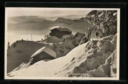AK Pürschlinghäuser, Berghütten im verschneiten Gebirge