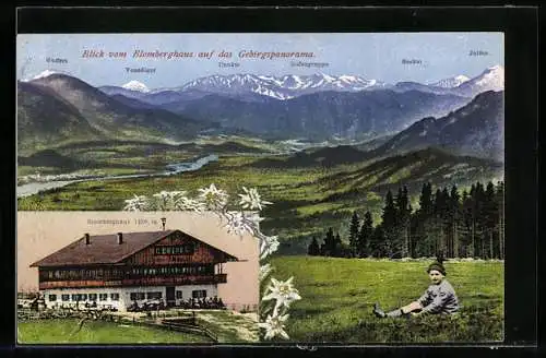 AK Blomberghaus, Berghütte mit Blick auf das Gebirgspanorama mit Venediger und Rofangruppe