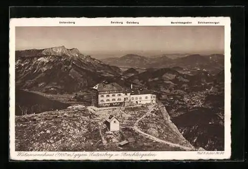 AK Watzmannhaus, Bergpanorama gegen Untersberg und Berchtesgaden