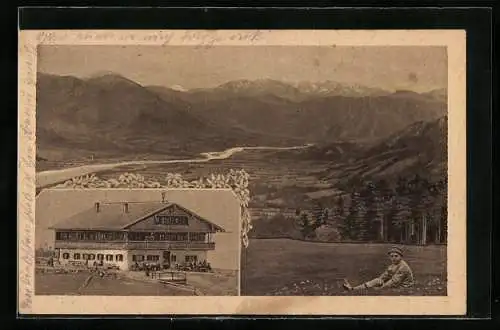 AK Bad Tölz, Gasthof Blomberghaus, Gebirgspanorama