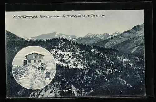AK Neureuthaus, Fernaufnahme der Berghütte, Blick zur Venedigergruppe