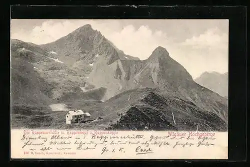 AK Rappenseehütte, Aussicht auf Rappenkopf und Rappenköpfle mit der Berghütte