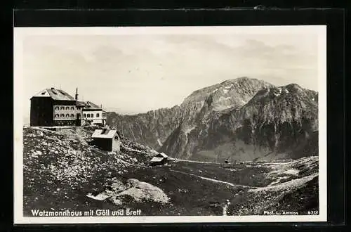 AK Watzmannhaus, Berghütte mit Göll und Brett