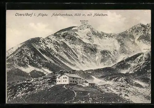 AK Nebelhornhaus, Berghütte mit Blick zum Nebelhorn