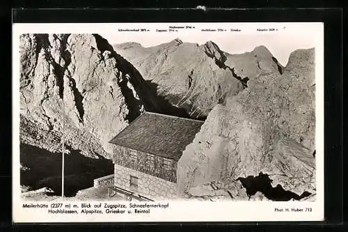 AK Meilerhütte, Berghütte mit Blick auf Zugspitze, Schneefernerkopf, Alpspitze und Reintal