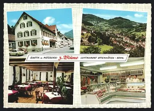 AK Ottenhöfen /Schwarzwald, Gasthaus und Metzgerei z. Blume, Ortsansicht