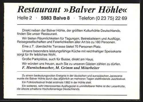 AK Balve, Restaurant Balver Höhle, Helle 2