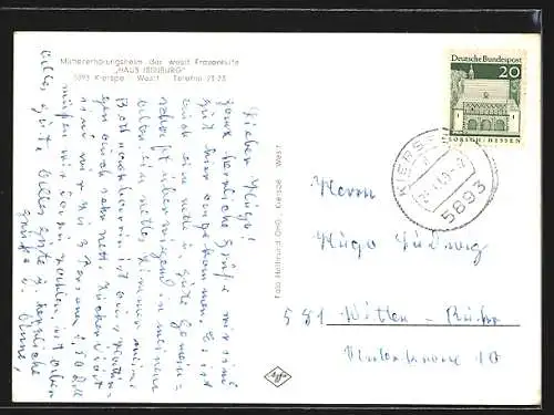 AK Kierspe i. Westf., Müttererholungsheim der westf. Frauenhilfe Haus Isenburg