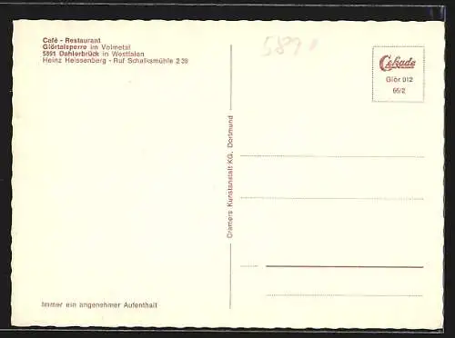 AK Dahlerbrück i. Westf., Café-Restaurant Glörtalsperre