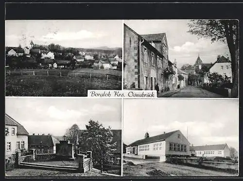 AK Borgloh /Krs. Osnabrück, Ortsansicht, Ehrenmal und Strassenpartie