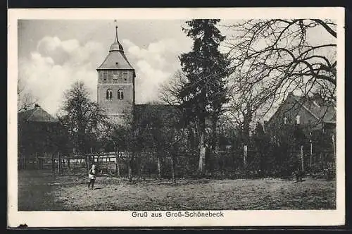 AK Gross-Schönebeck, Blick zur Kirche