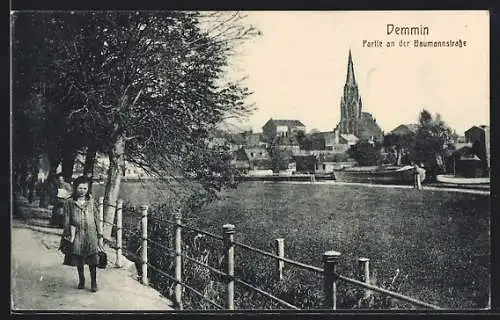 AK Demmin, Ortspartie mit Blick zur Kirche