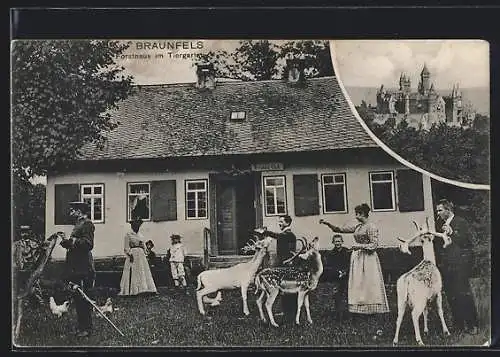 AK Braunfels, Forsthaus im Tiergarten, Blick zum Schloss